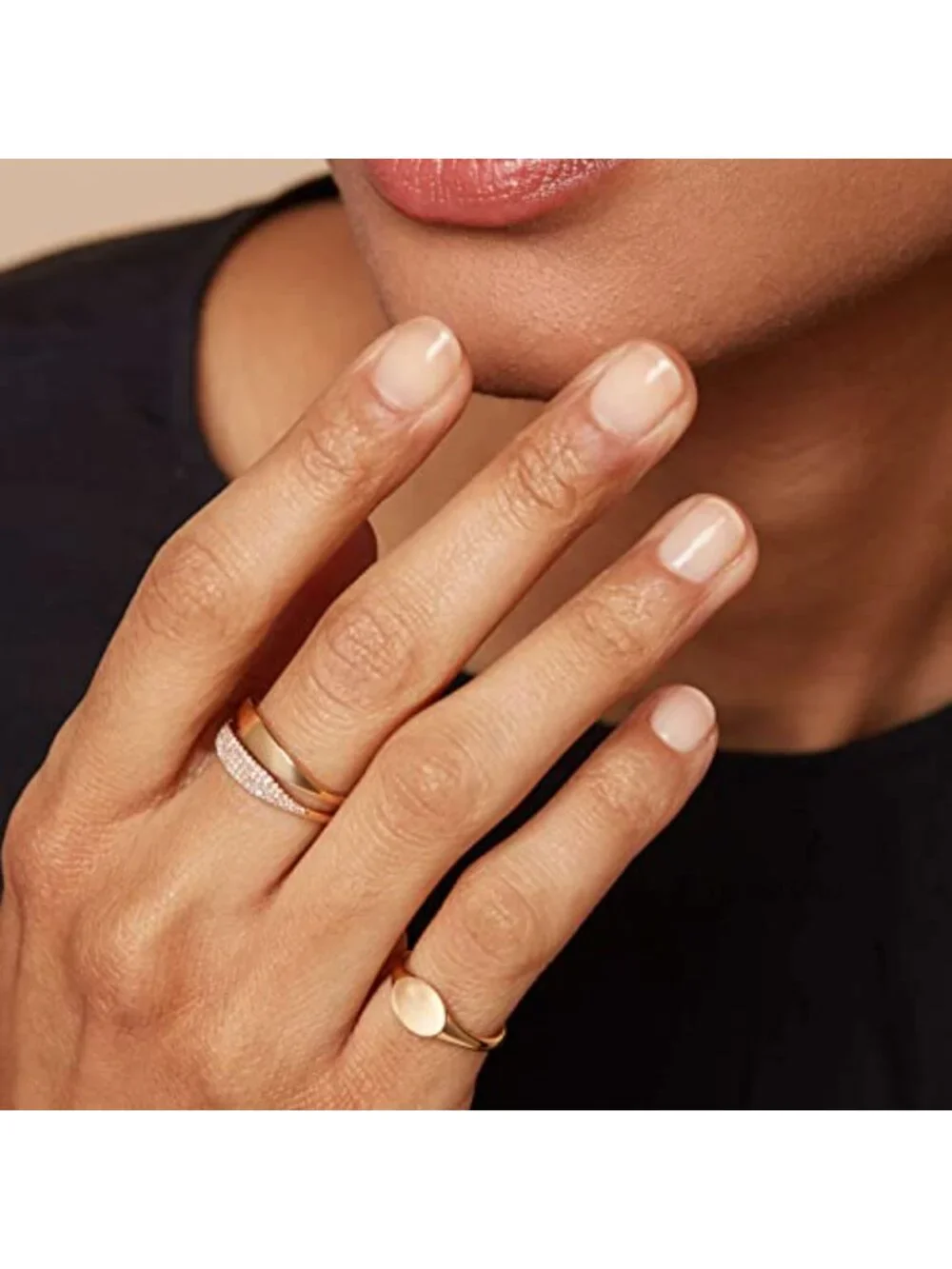 14K Gold Plated Signet Ring Stackable Thin Oval Pinky Band 1.5mm Dainty